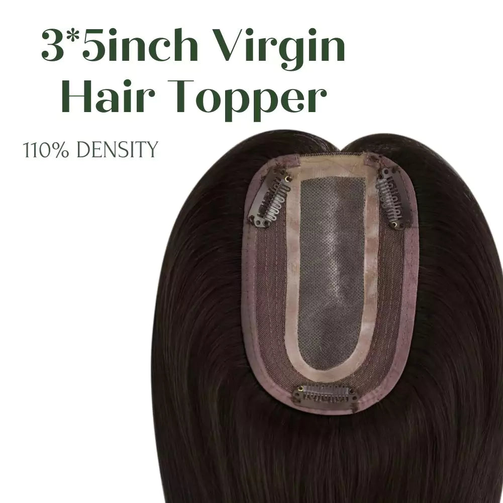  Virgin Hair Toppers And Hand-tied Real Human Hair Weft Darkest Brown 