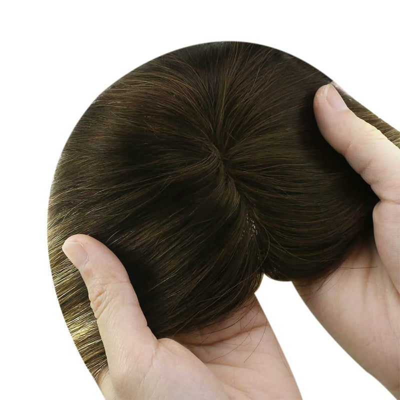 [Density Upgrade 150%] Topper Hairpiece Clip In Natural Hair Toppers Balayage Hair For Women #3/8/22