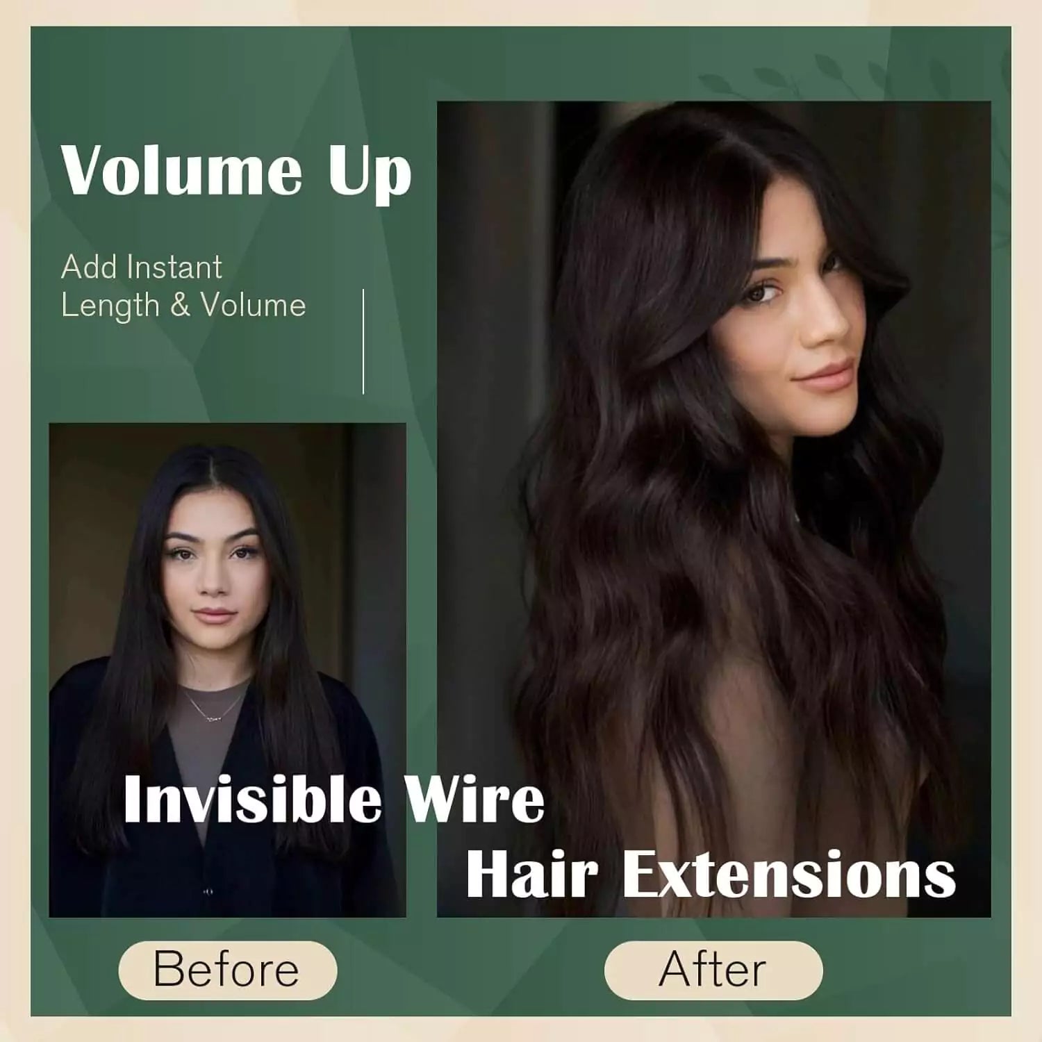 Human Hair Wire Hair Extensions Dark Brown Straight Brunette Real Hair Extensions