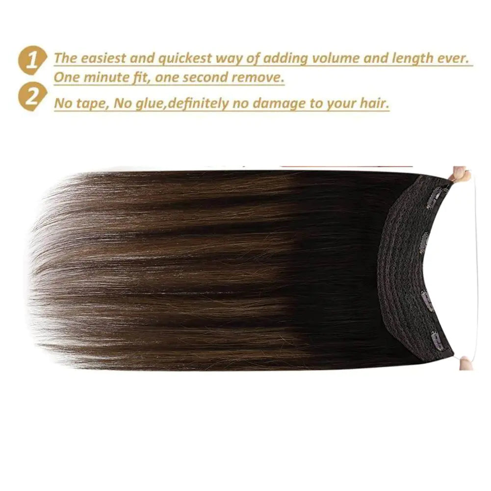 150% Density Remy Topper Dark Brown #2 And Halo Hair extensions Brown Highlight #2/6/2