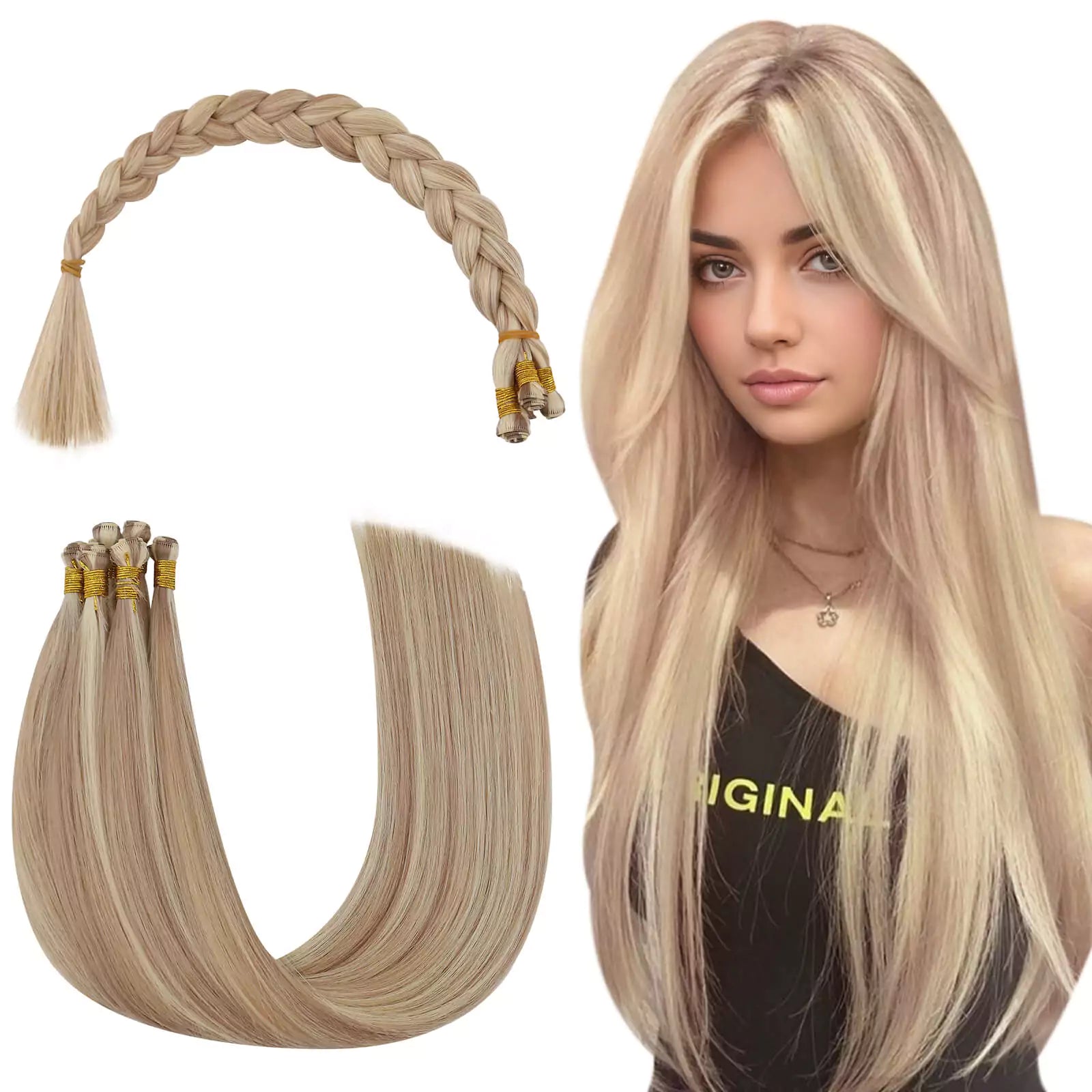 Full Cuticle Virgin Hand Tied Real Human Hair Weft Highlithed 18/613