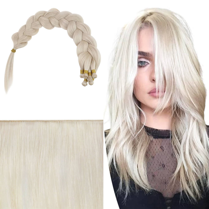 Full Cuticle Virgin Hand-tied Real Human Hair Weft Platinum Blonde #1000