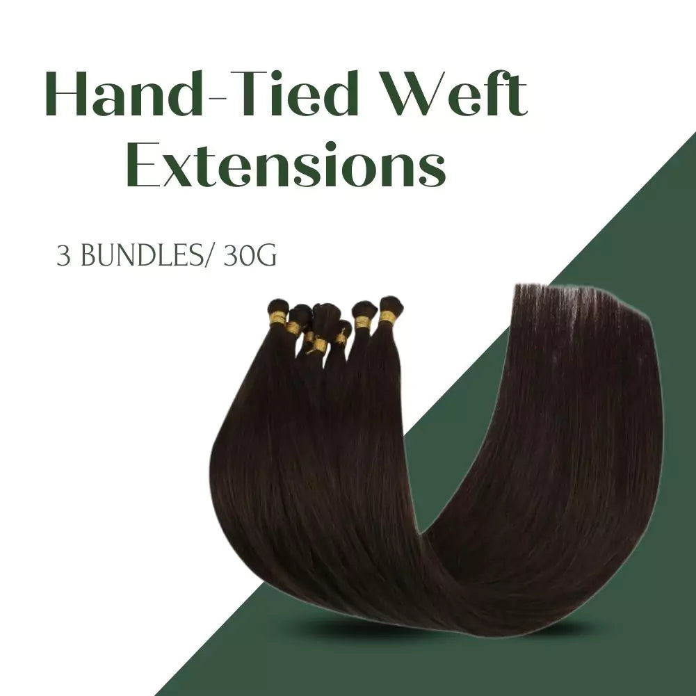 Hand-tied Real Human Hair Weft Darkest Brown 