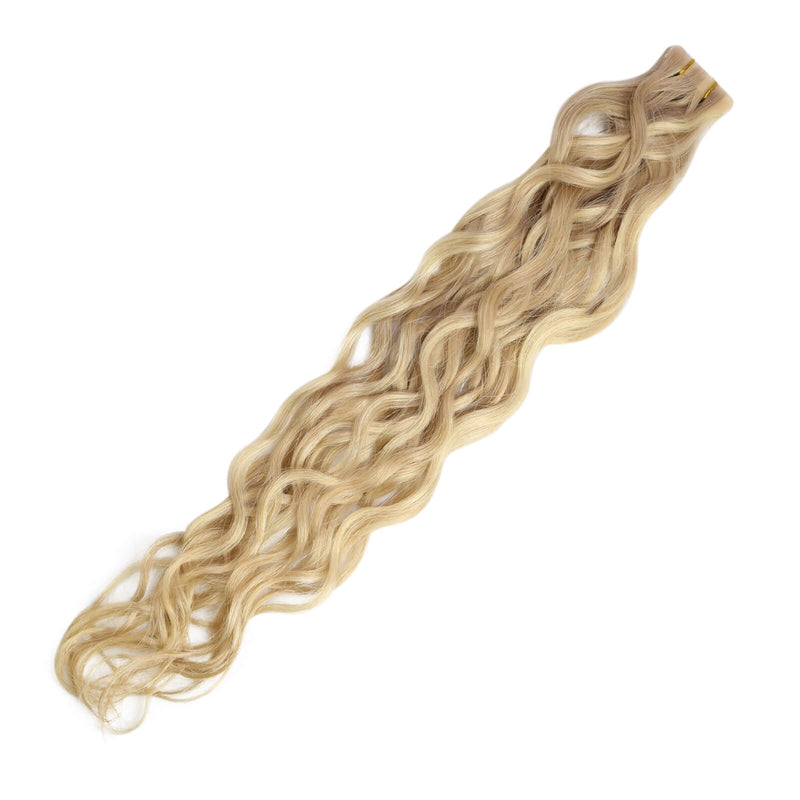 natural wavy injection tape in hair extensions highlight blonde