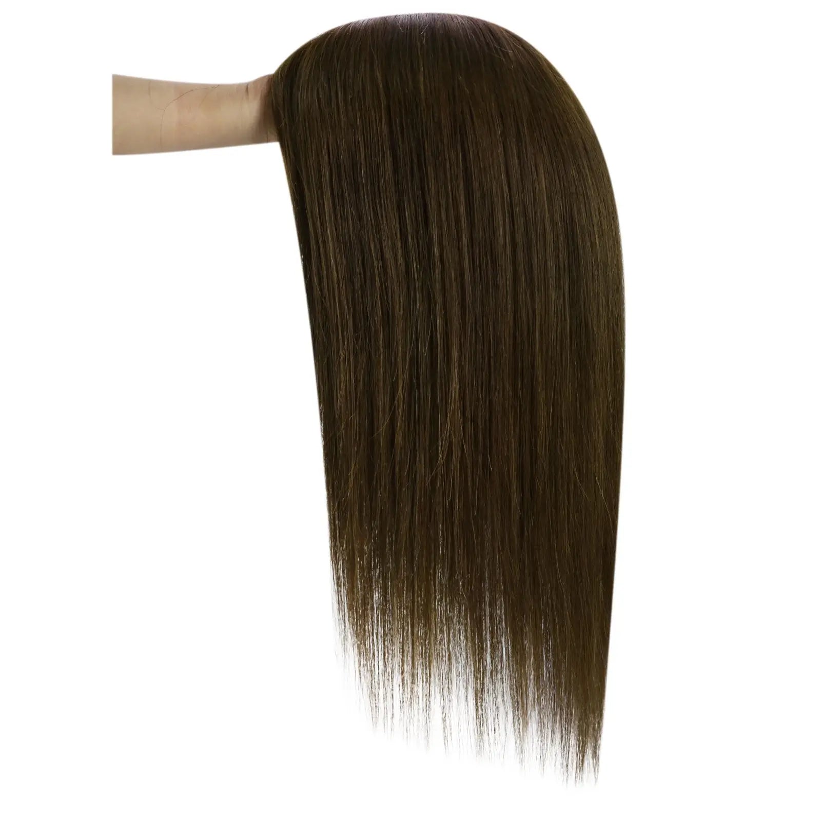 high quality human hair topper dark brown with clip