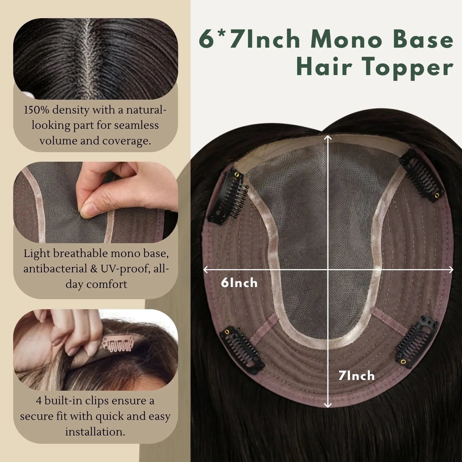 Virgin Hair Toppers Real Human Hair Balayage Color For Women #3/8/22
