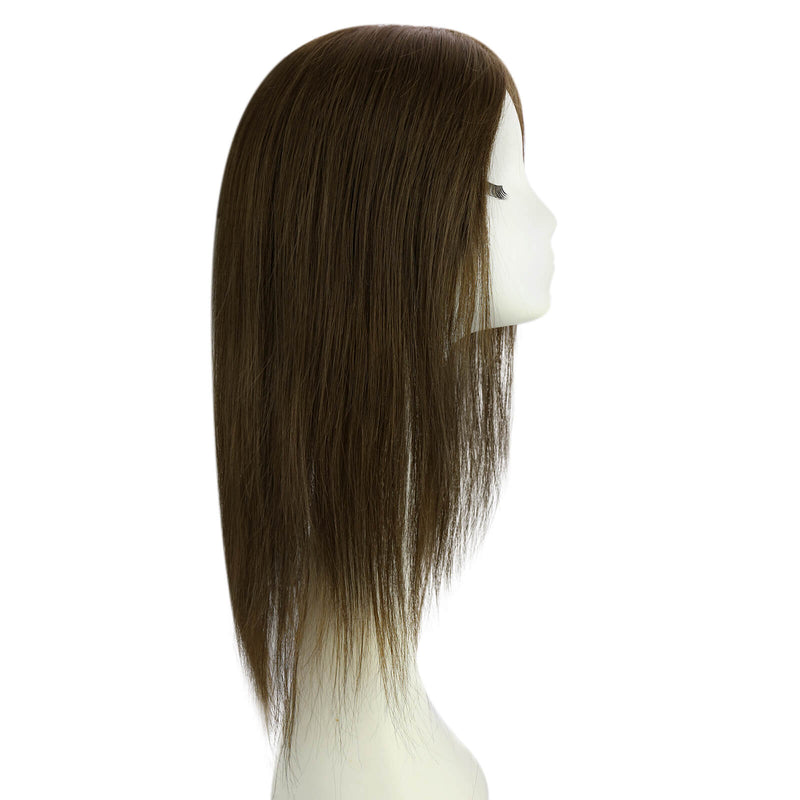 Mono Base Virgin Hair Topper Dark Brown Clip On Hair Extension Topper #4