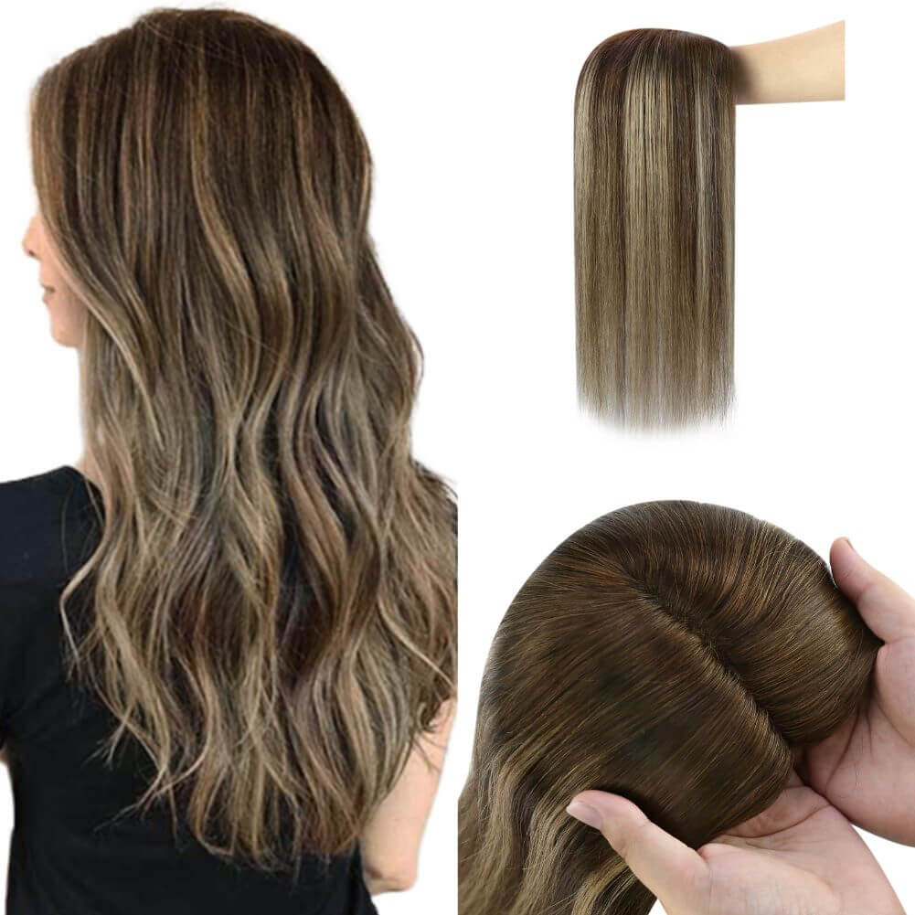 [US Only][Half Price] 150% Density Topper Hairpiece Seamless Hair Toppers Balayage Ombre Brown Blonde Hair 4/27/4