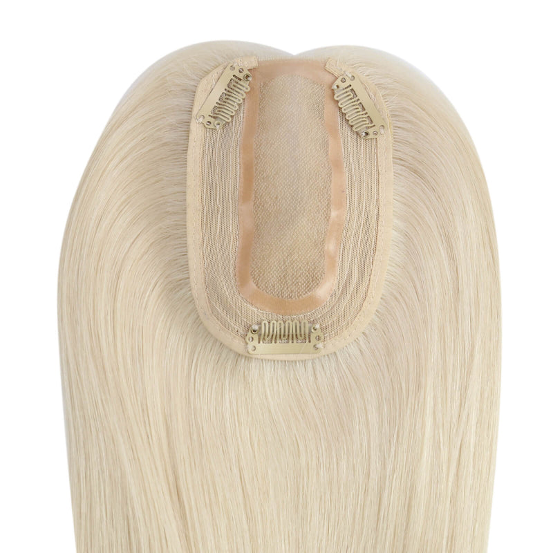 Human Virgin Hair Topper Invisible Seamless Topper Platinum Blonde #60