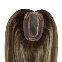 Mono Base Virgin Hair Topper Human Hair Wiglets Toppee Brown With Blonde #4/27/4