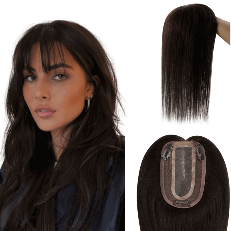 Darkest Brown Virgin Hair Toppers Hand-made Toppee High Density #2