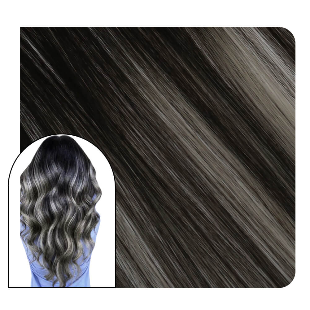 [Virgin+] Balayage Invisible Injection Tape in Hair Extensions For Black Hair #1B/Silver/1B