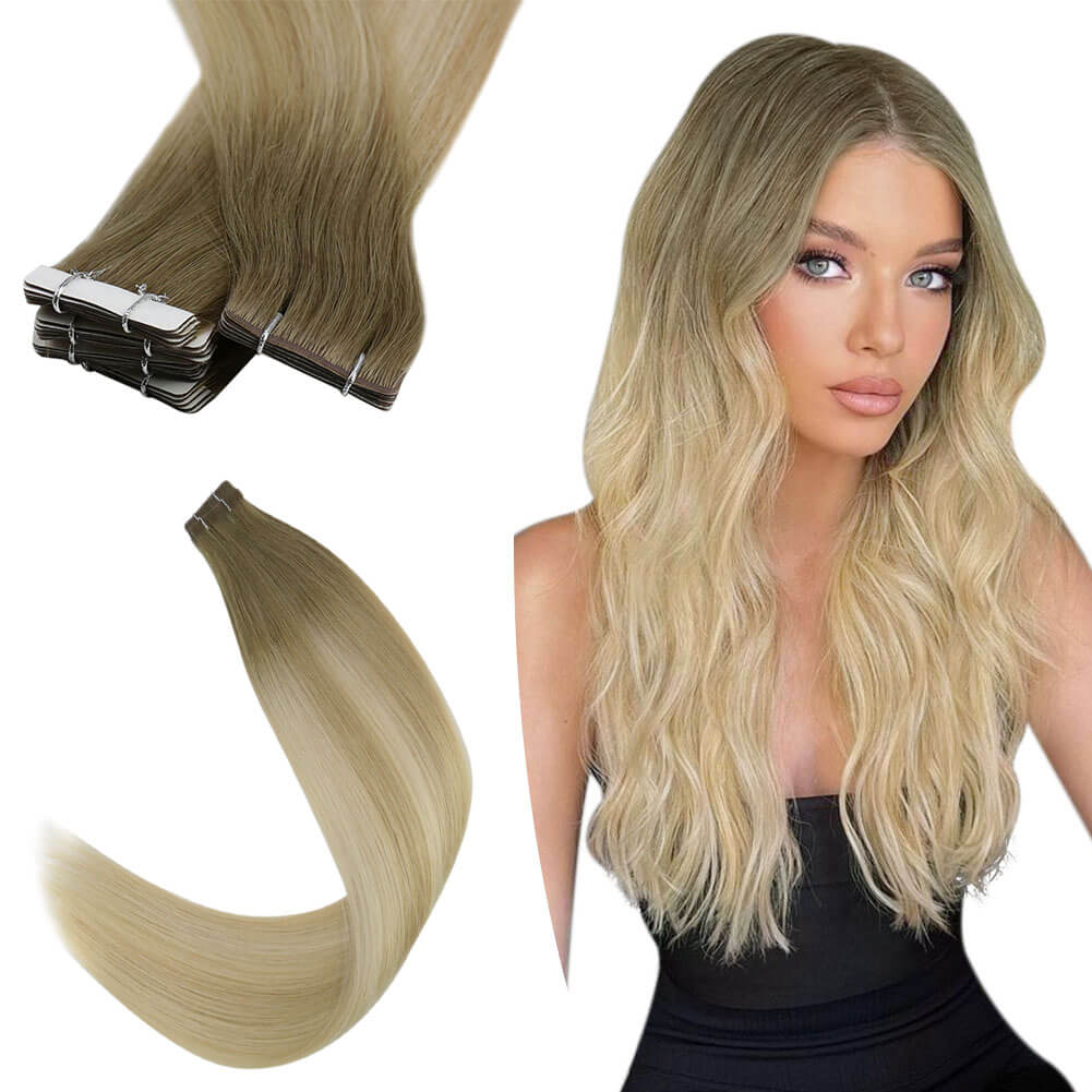 Seamless Injection Tape in Hair Extensions Virgin Hair Balayage Color 8/27/60