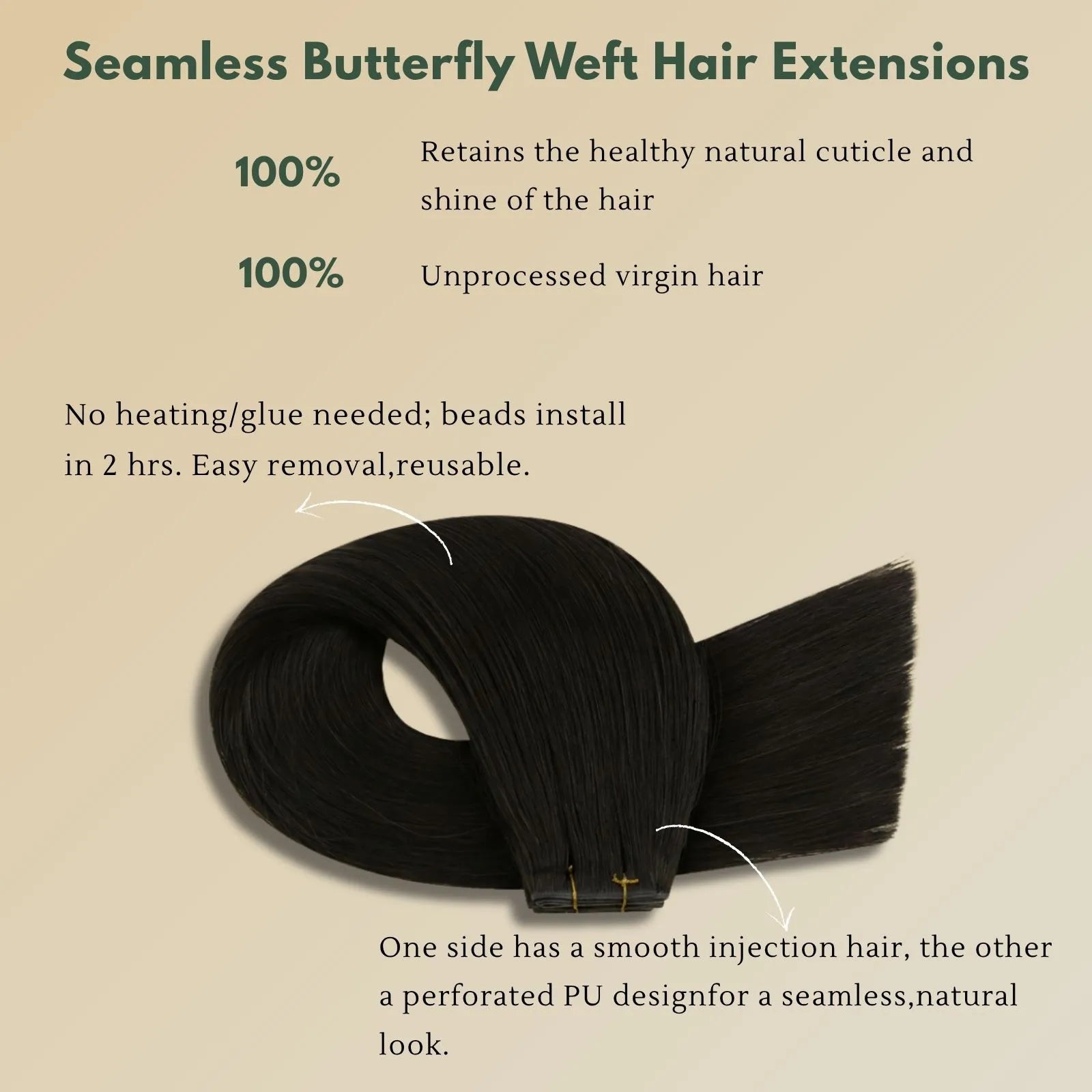 [Pre-sale] Wavy Butterfly Weft Extensions Invisible Hole PU Flat Weft Jet Black #1