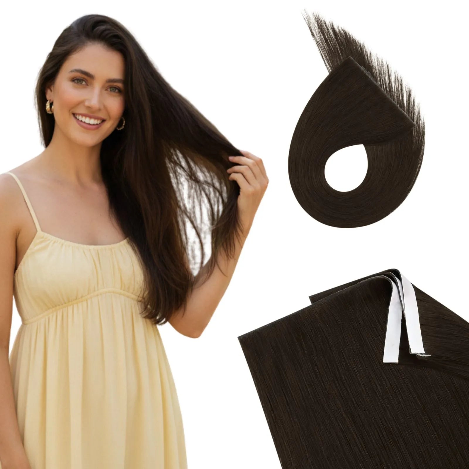 Virgin Injection Tape in Weft Hair Extensions Dark Brown #2