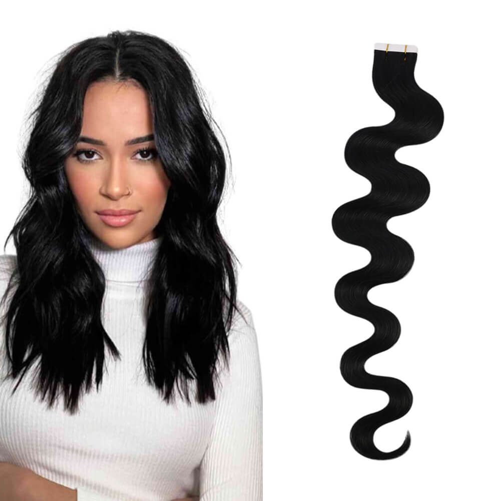 Beach Wave Virgin Invisible Injection Tape in Extensions For Black Curly Hair 1