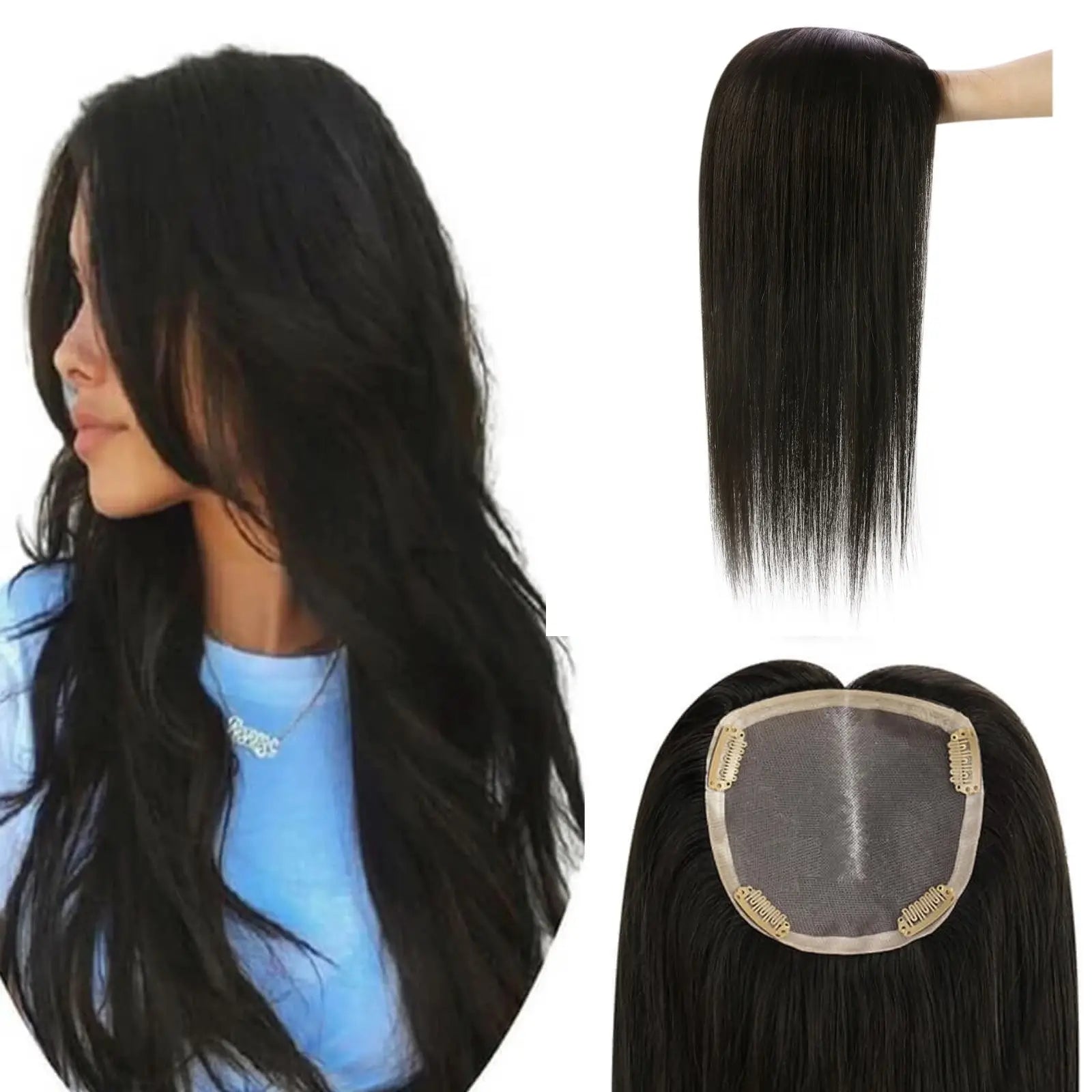 off black human hair topper clip on hairpieces for women