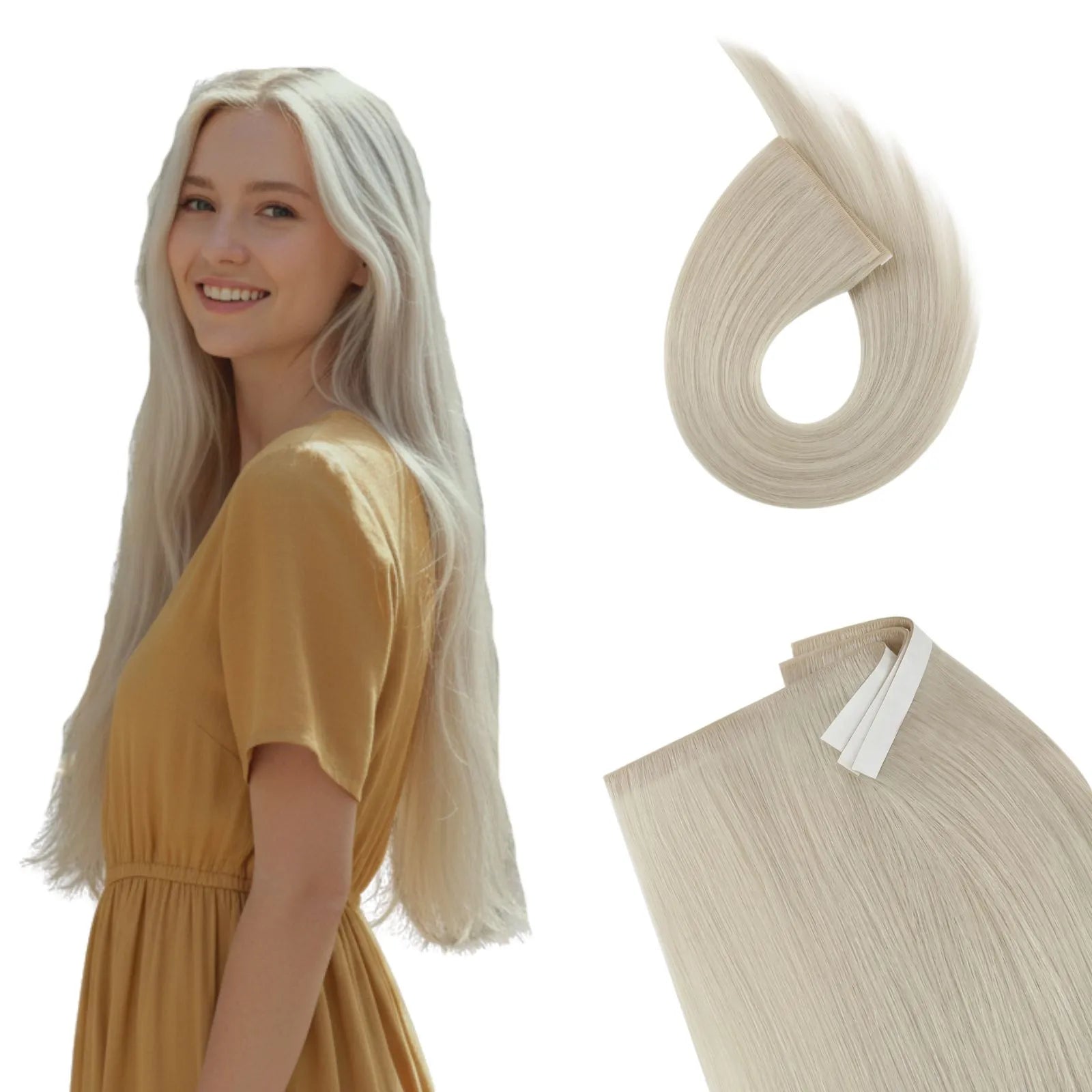 invisible tape in weft hair extensions real human hair blonde hair
