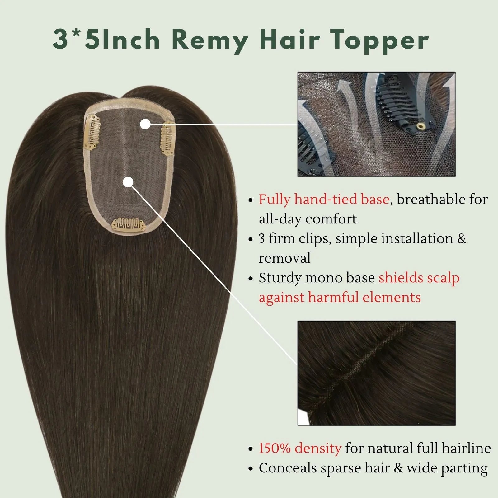 mono base human hair topper remy human hair