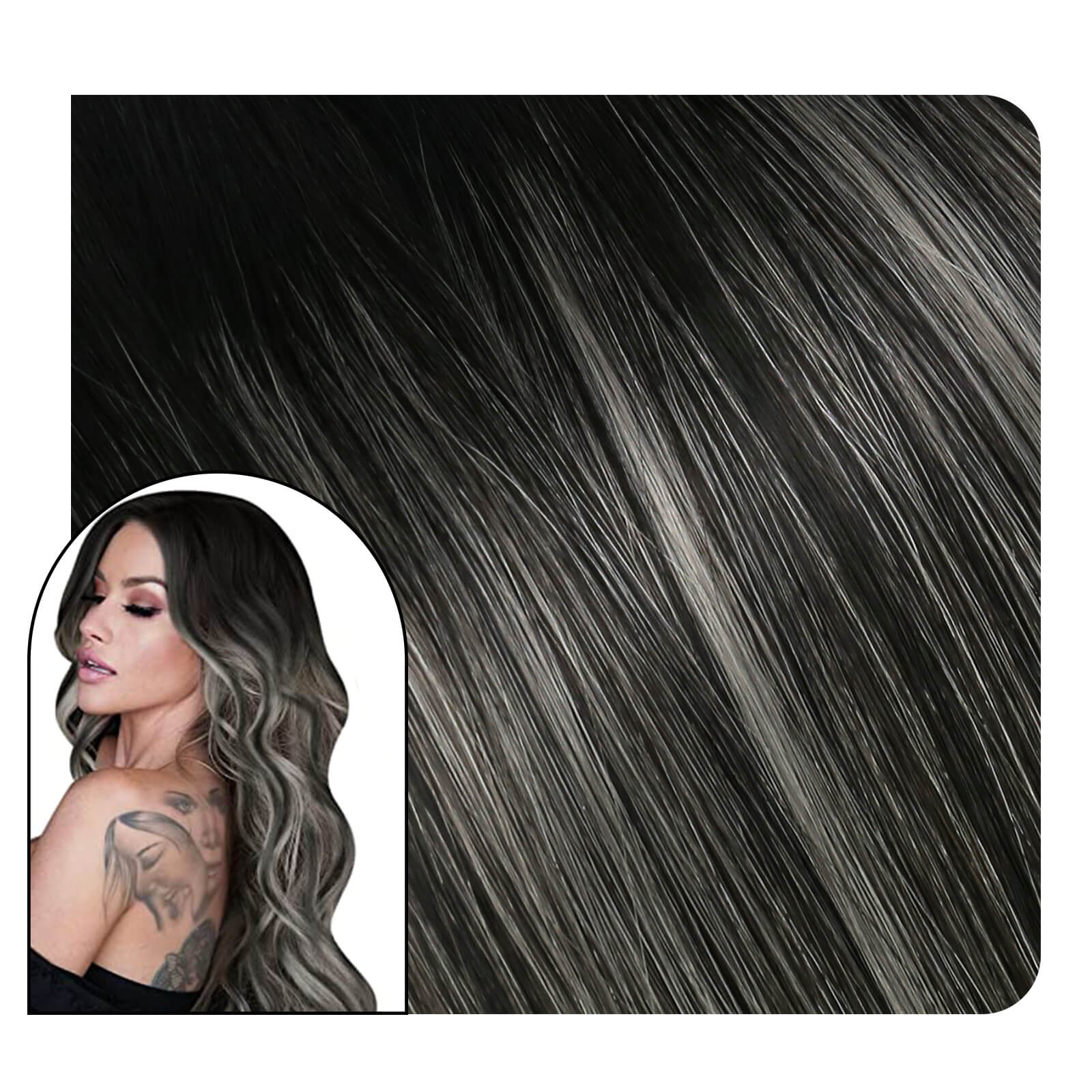 Micro Ring Fusion Hair Extensions Black with Silver Color