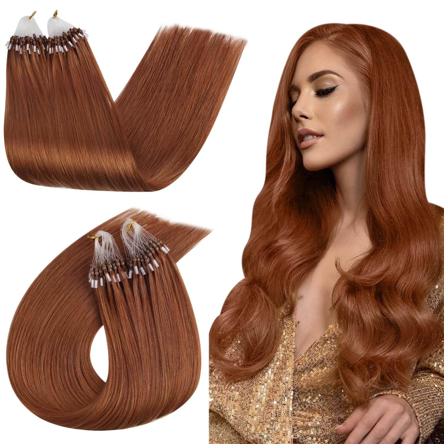 Micro Loop Hair Extensions Human Hair Copper Color For Women