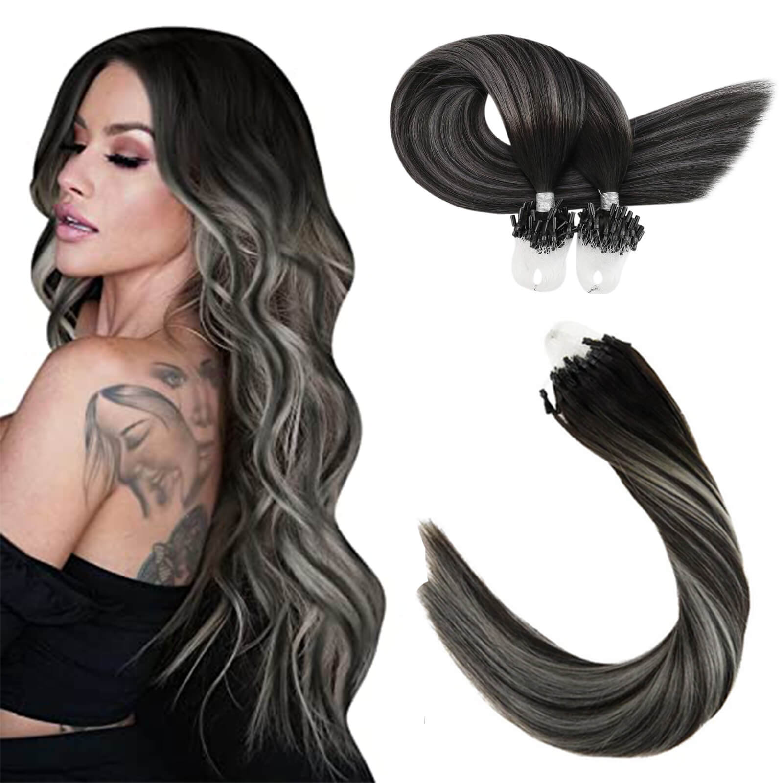 100% Remy Human Hair Balayage Color Black Ombre Brown with Blonde