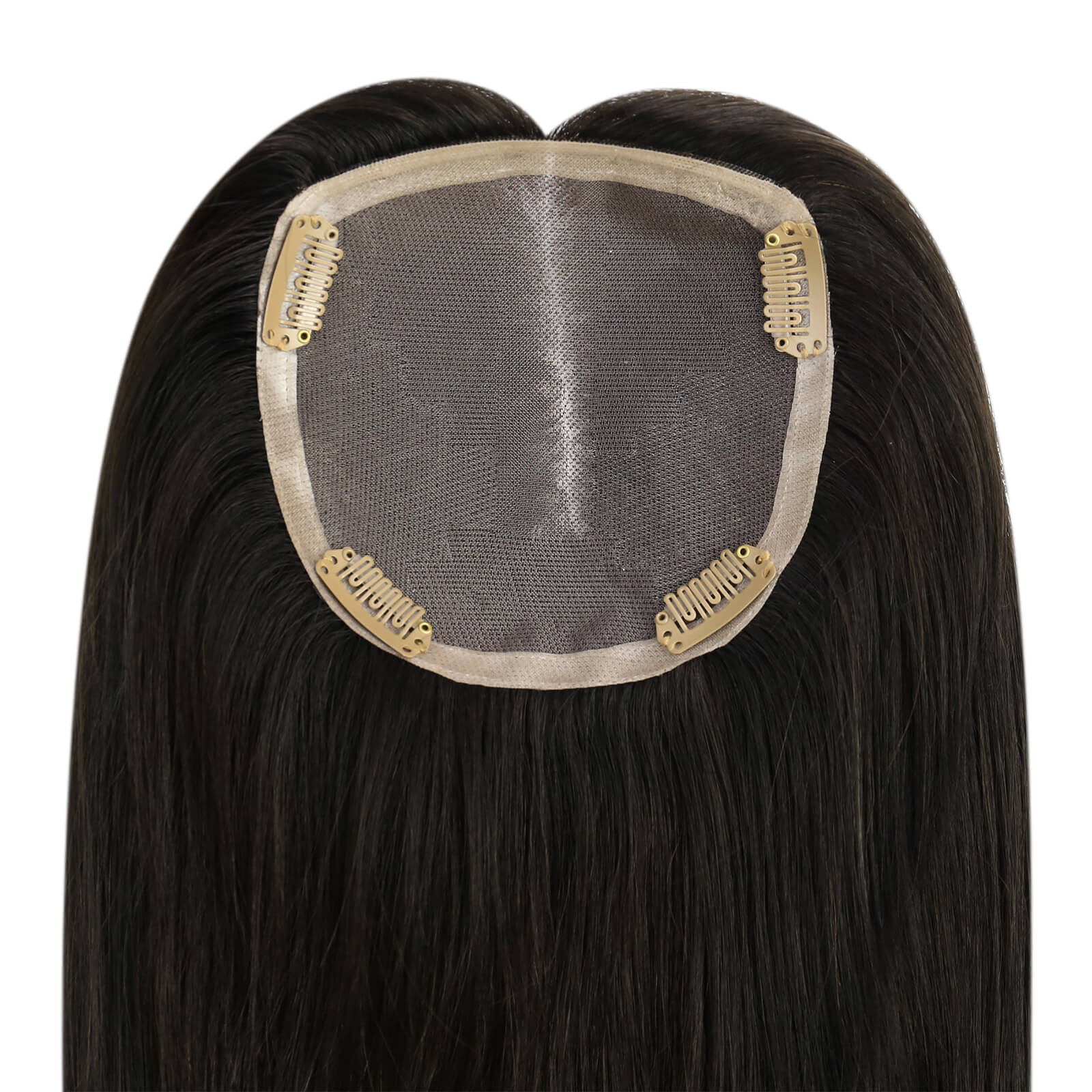 [Density Upgrade 150%] 100% Human Hair Topper Invisible Secret Hariline Hairpieces without Bangs Off Black #1B
