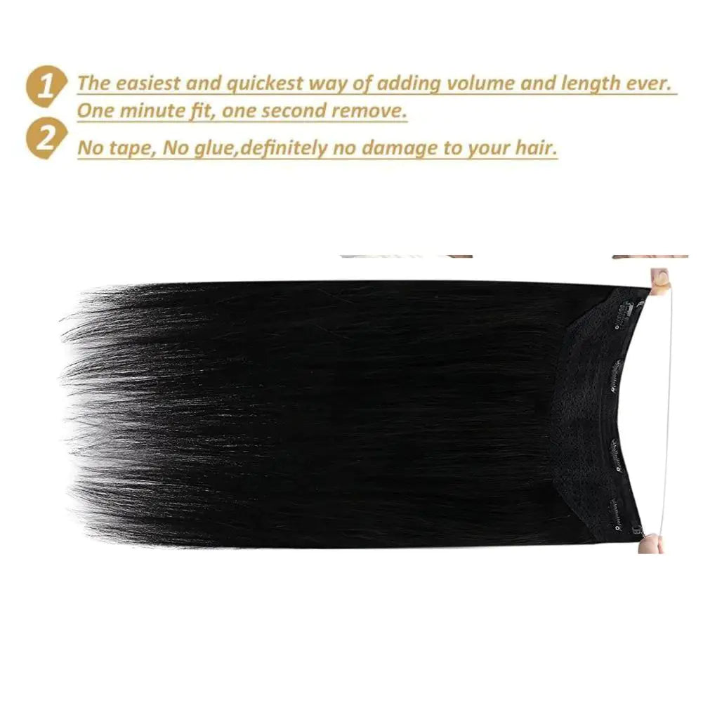 150% Density Remy Human Topper Off Black #1B And Halo Hair extensions #1B