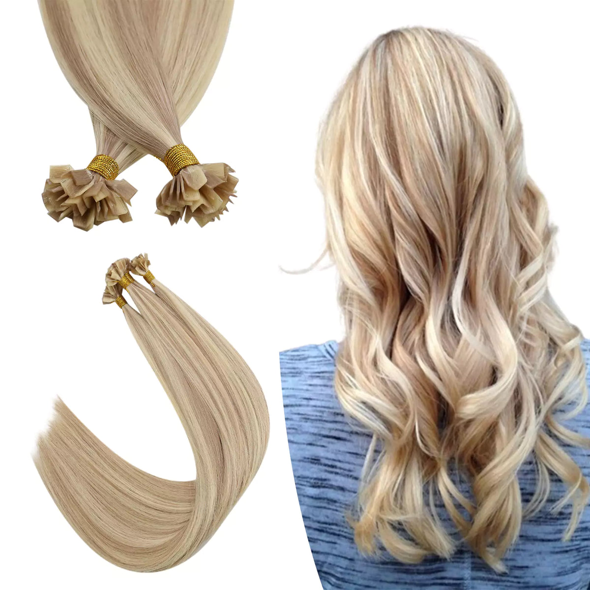 K Tips Remy Hair Virgin Ktip Hair Extensions Remy Human Hair Highlight Blonde #P18/613