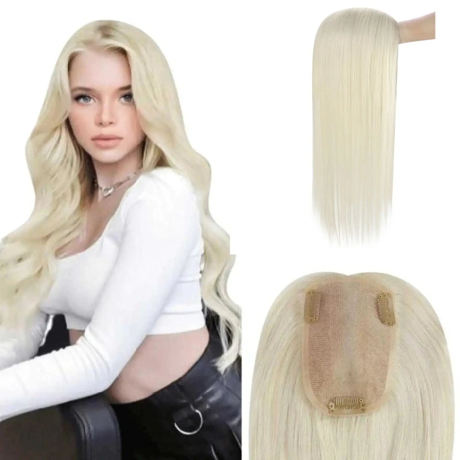 platinum blonde huamn hair topper medium base  for women