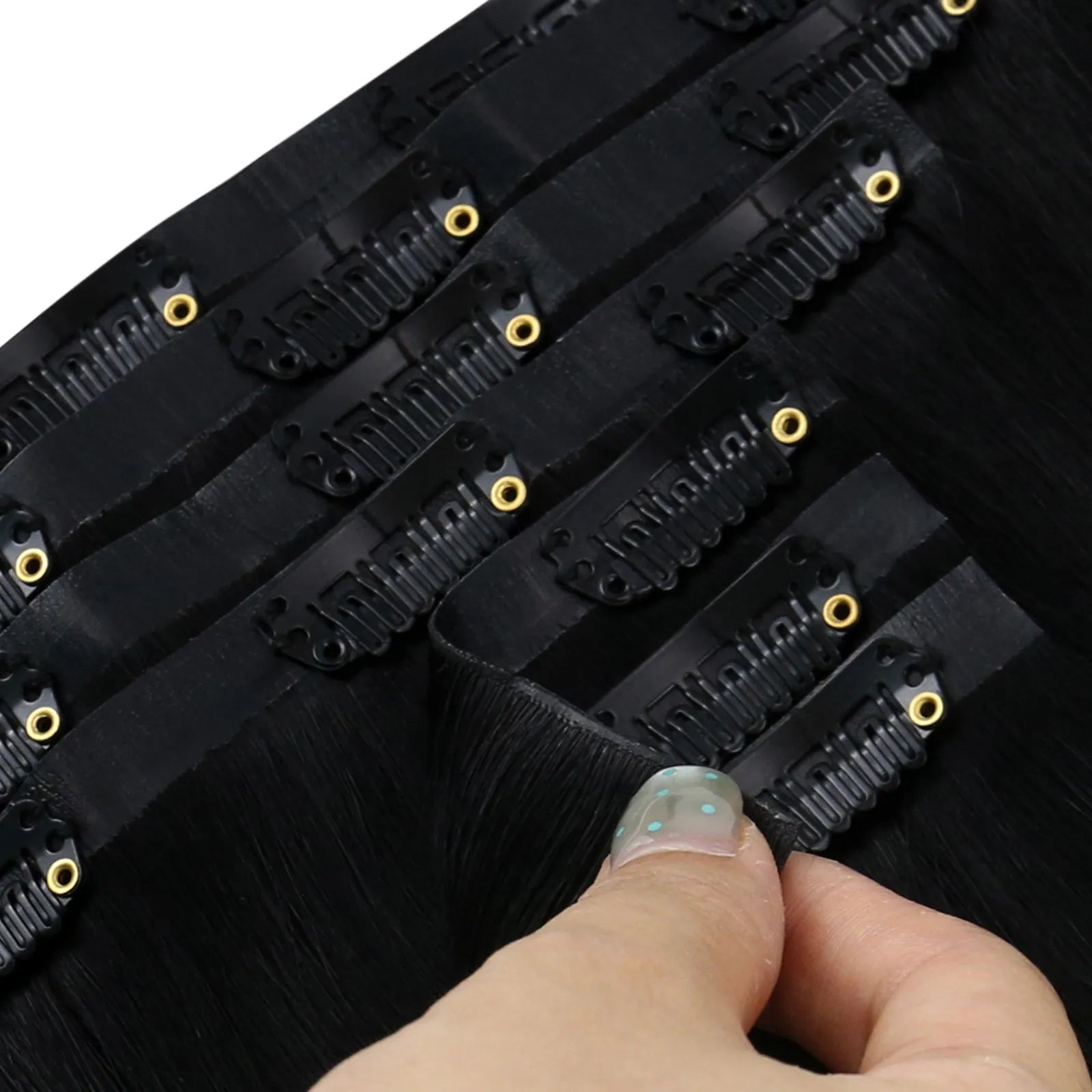 7pcs pu clip in extensions for thin hair black hair