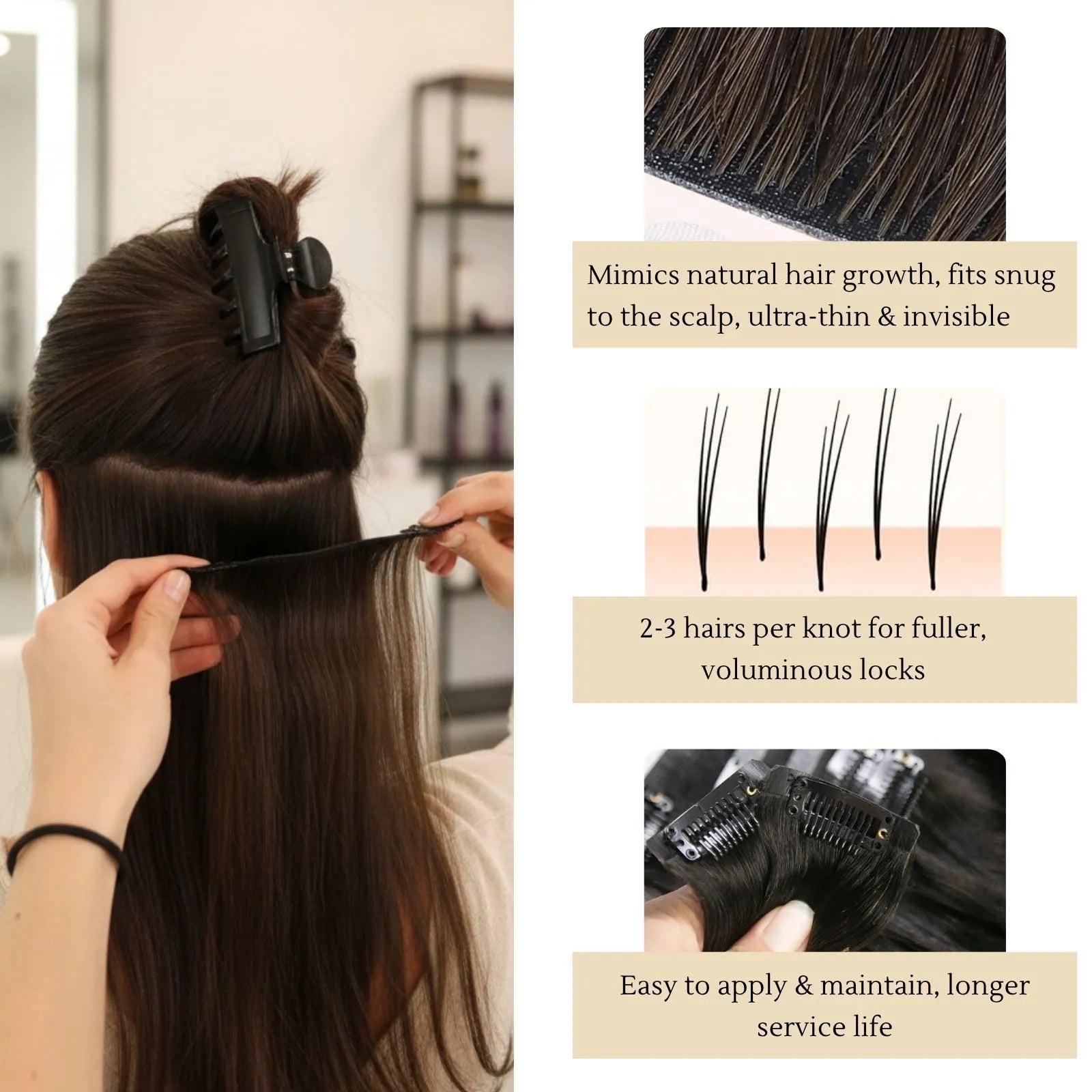 pu seamless clip in hair extensions 