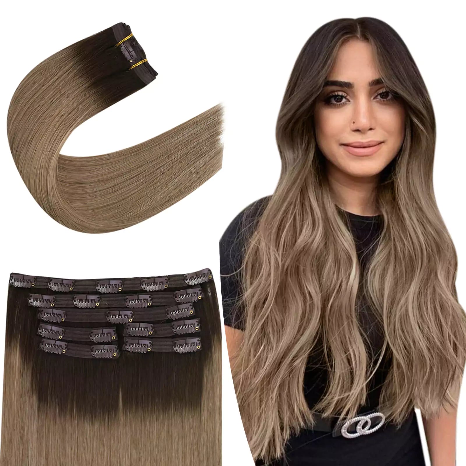 balayage extensions clip in human hair for women