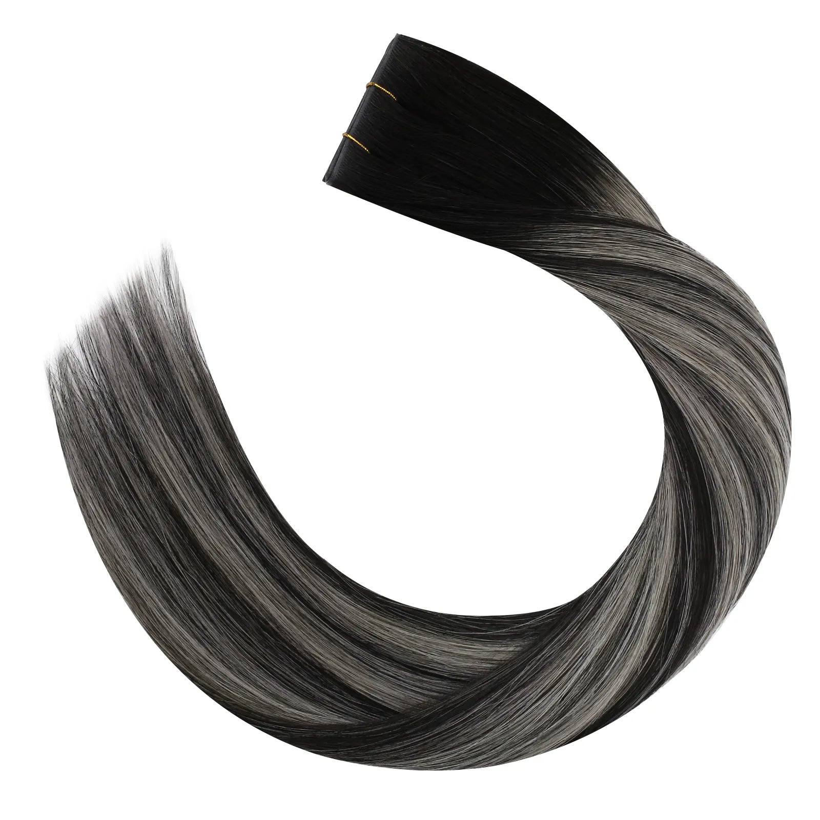 [Virgin+] PU Hole Weft Extensions Virgin Human Hair Black with Gray #1B/Silver/1B