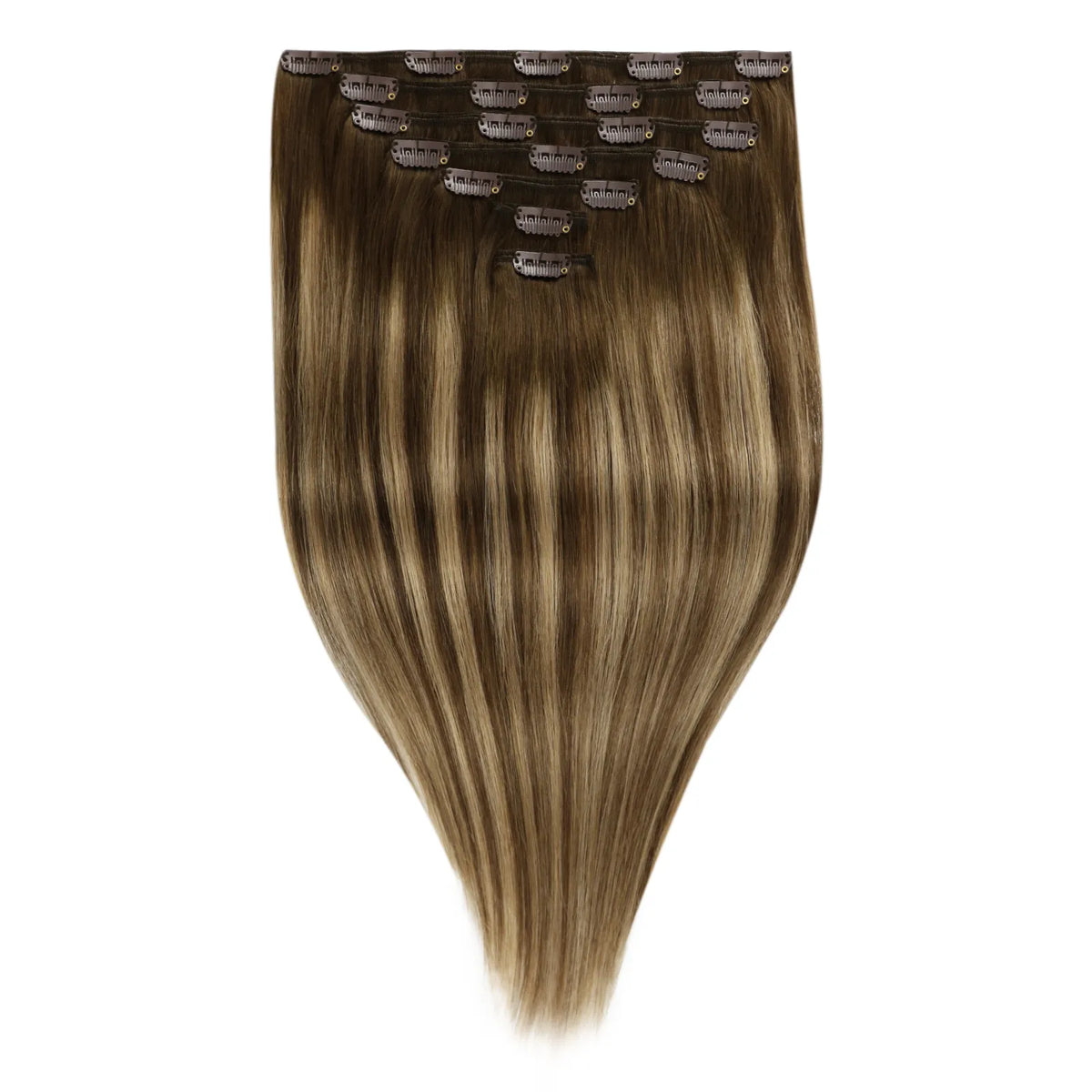 Thickened Clip in Human Extensions For Fine Hair Ombre Brown with Blonde #4/27/4