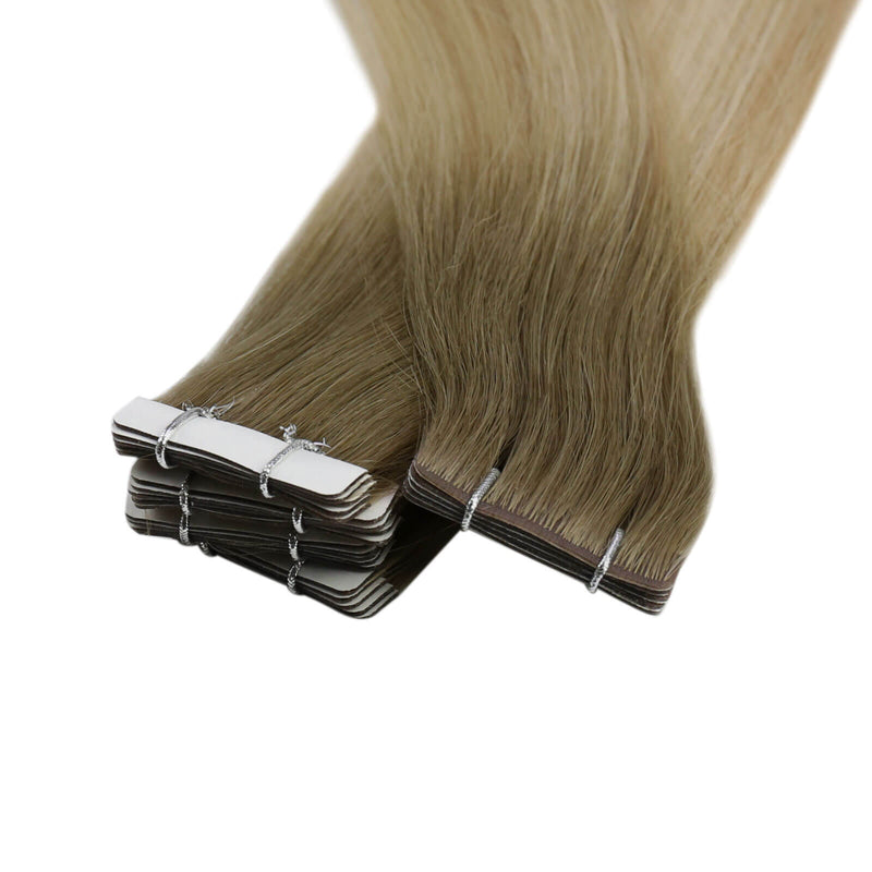 tape in human hair extensions brown with blonde