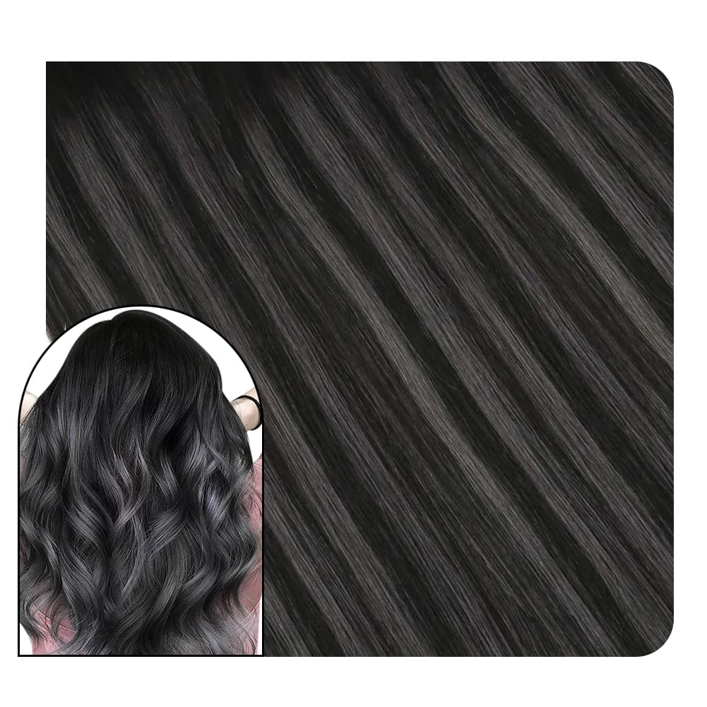Balayage Tape Hair Extensions Black with Brown and Silver #1b/silver/1b