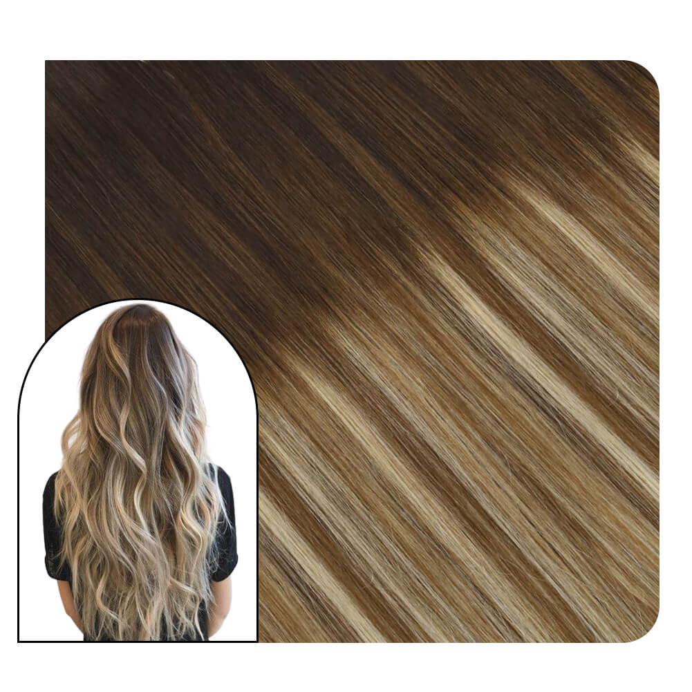 Balayage Color Glue in Human Hair Extensions Brown with Blonde #4/6/613