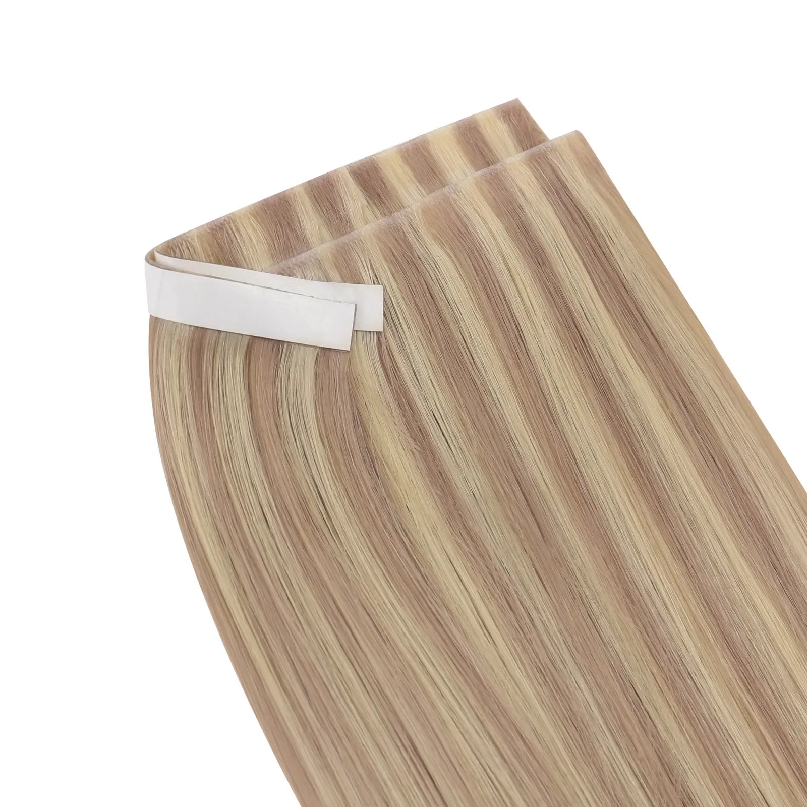 invisible tape weft hair extensions highlighted blonde
