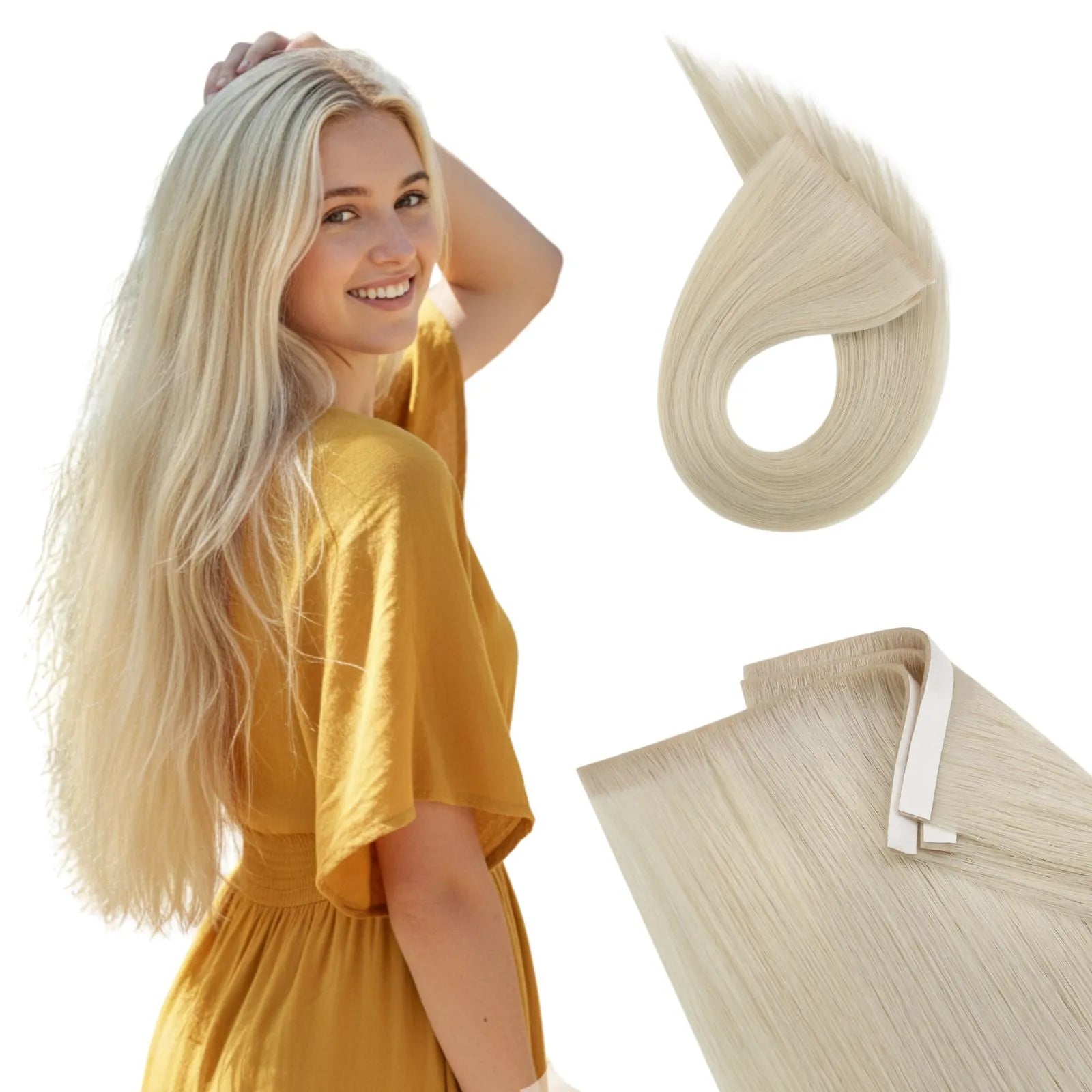 Virgin Invisible Tape Weft Hair Extensions Platinum Blonde #60