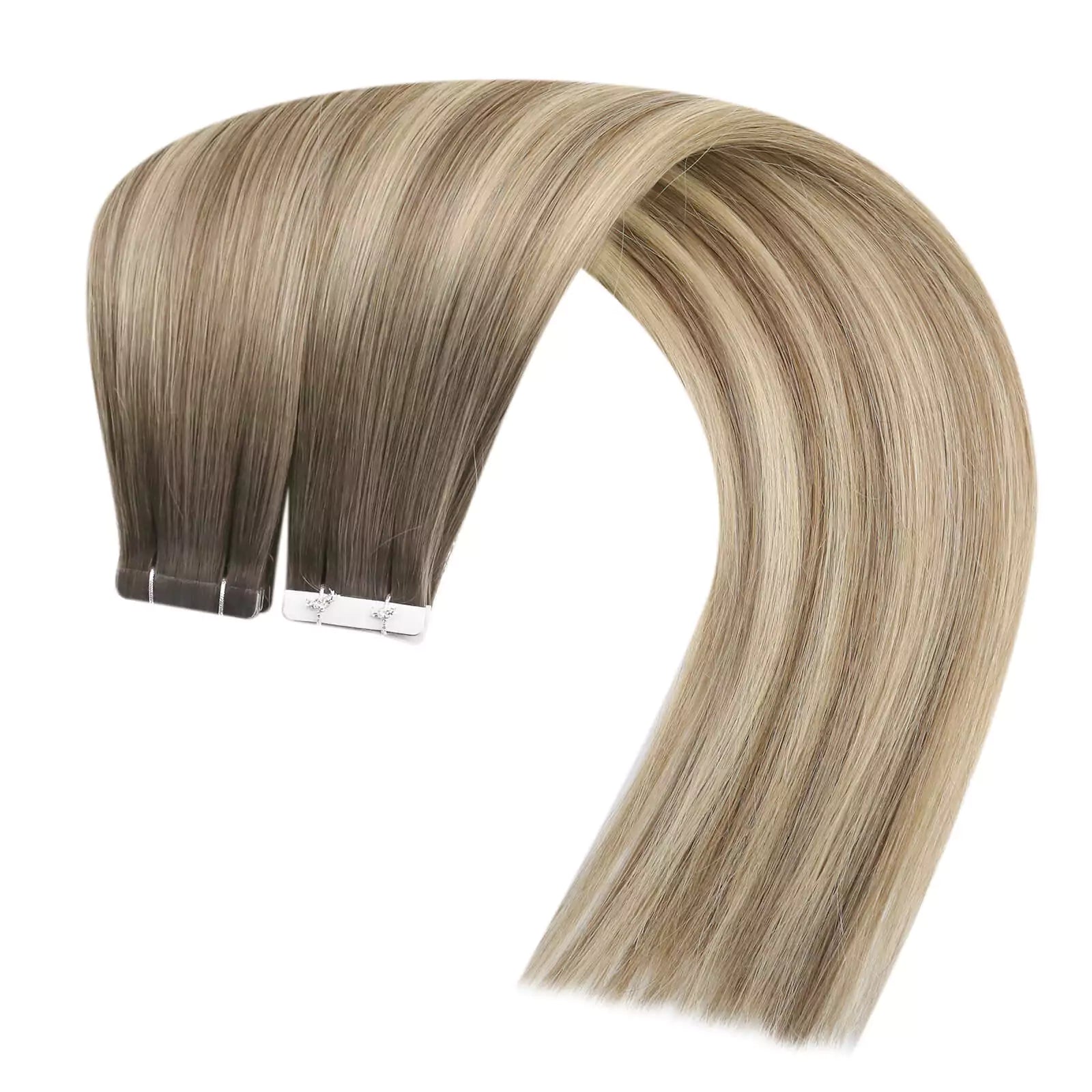 brown with white blonde tape in hair extensions