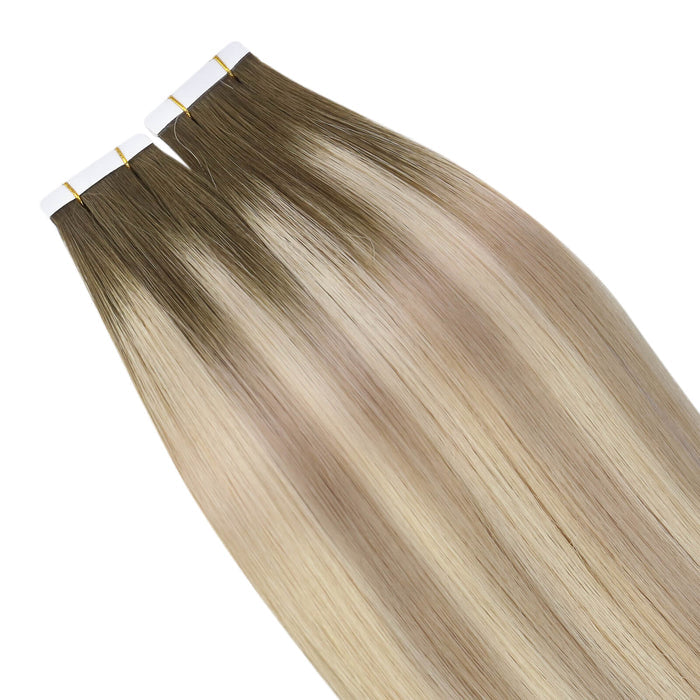 [50% Off][Virgin Hair] Tape in Hair Extensions Brown Blonde Color #18/18/613