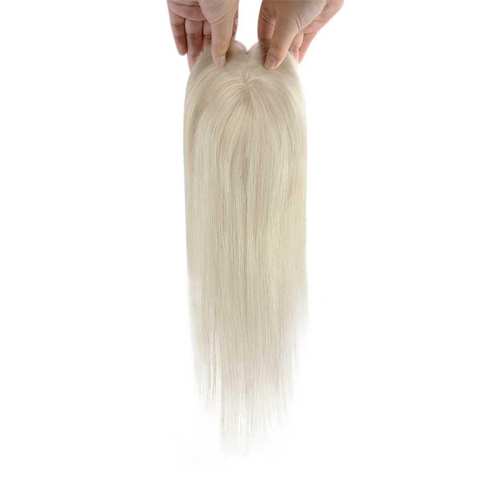 [Density Upgrade 150%] Mono Base Real Human Hair Platinum Blonde Hair Piece Toppers for Women #60