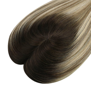 [Density Upgrade 150%] Secret Human Hair Topper Hand Made Real Human Hair Balayage Brown With Blonde #3/8/22