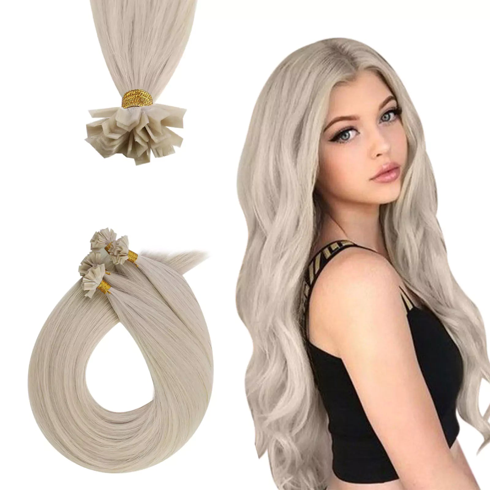 100% Human Hair K-tip Hair Extensions Pure Blonde Color
