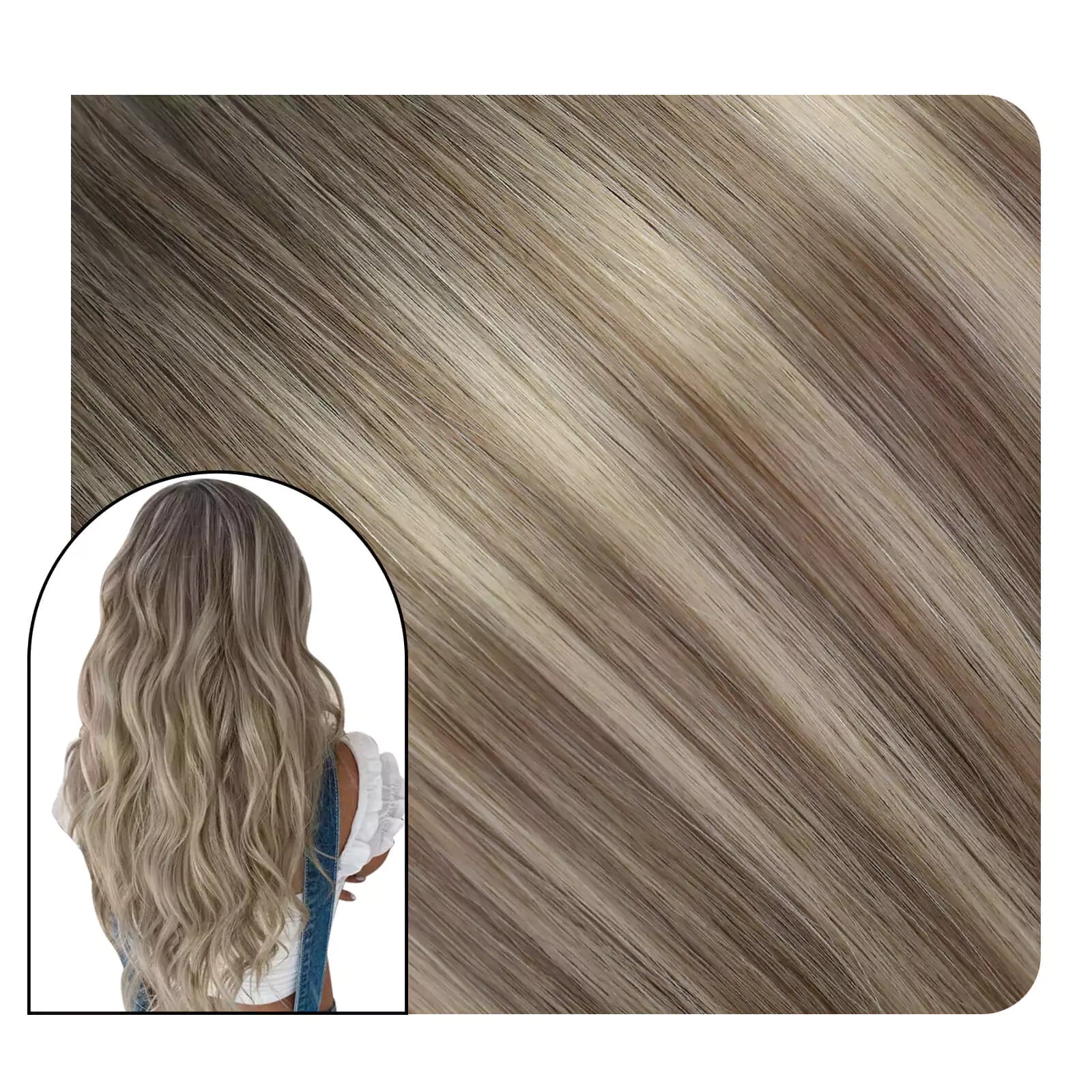Invisible Tape in Hair Extensions Balayage Brown Blonde Color