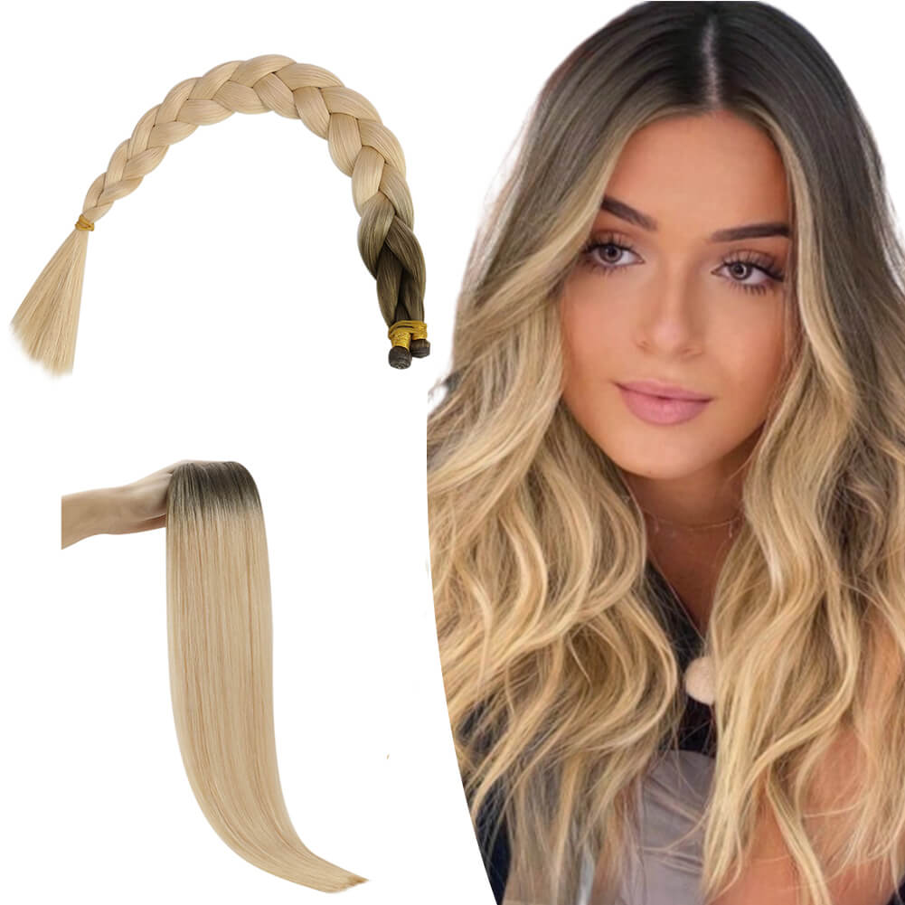Hybrid Weft Extensions Human Hair Ombre Brown With Blonde AB