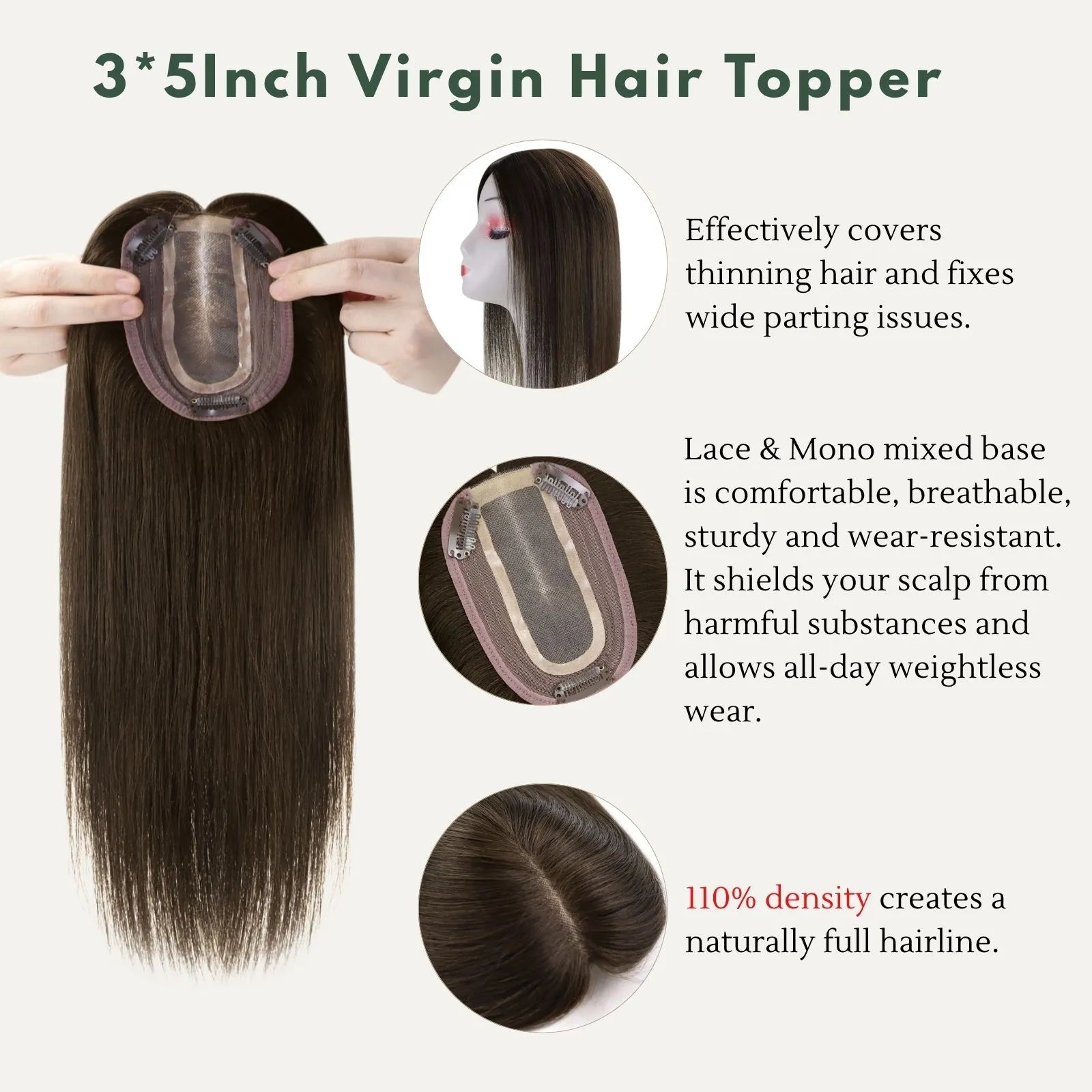 mono base human hair topper virgin human hair