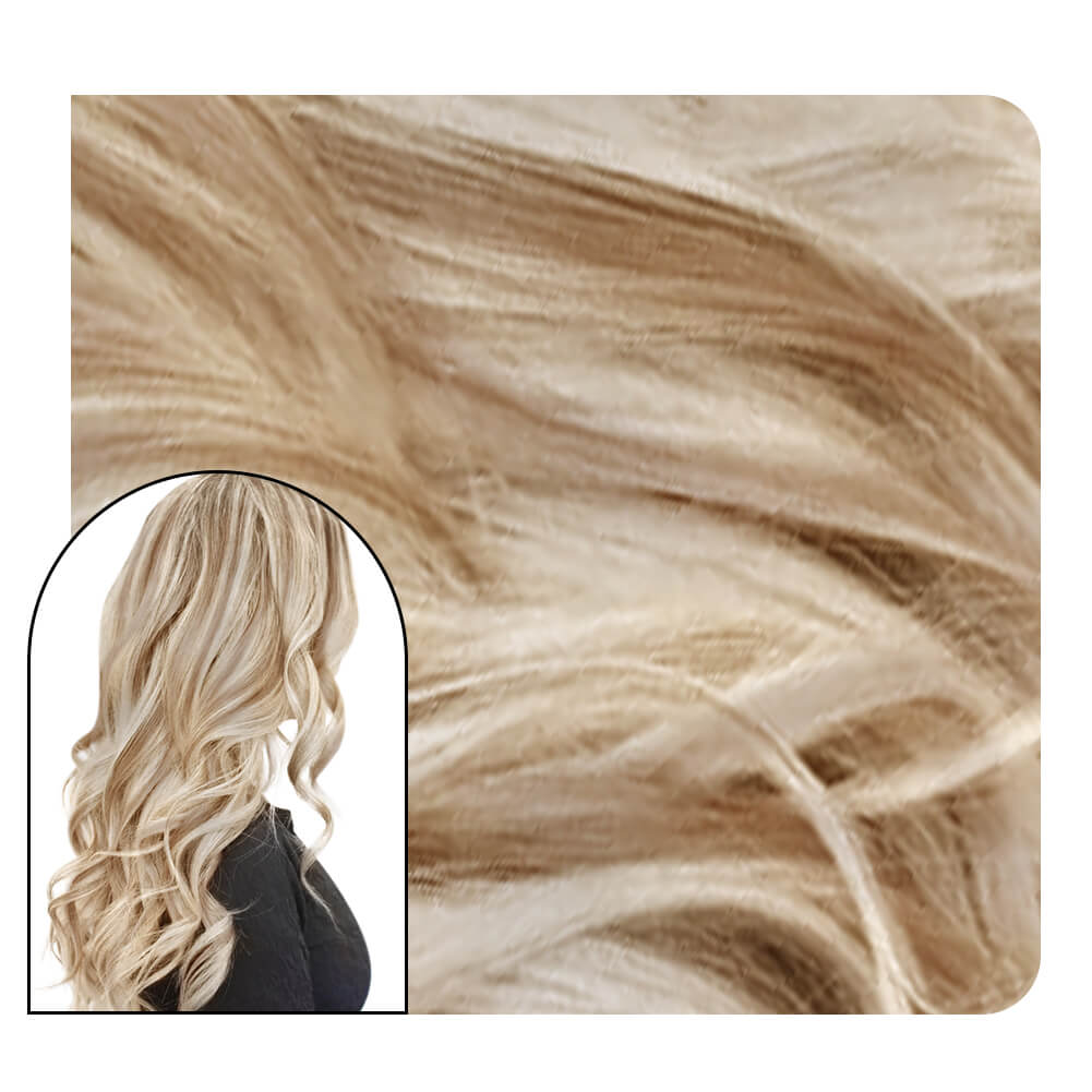 [Pre-sale][Virgin Hair] Highlight Ash Blonde with Bleach Blonde Wave Tape in Hair 50G #18/613