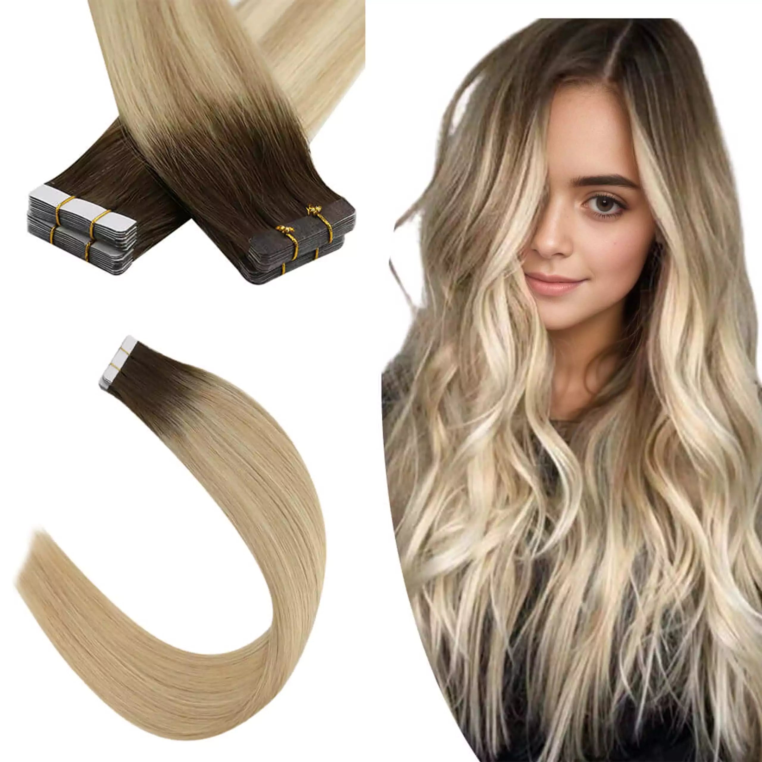 Invisible Tape in Hair Extensions Balayage Omber Hair